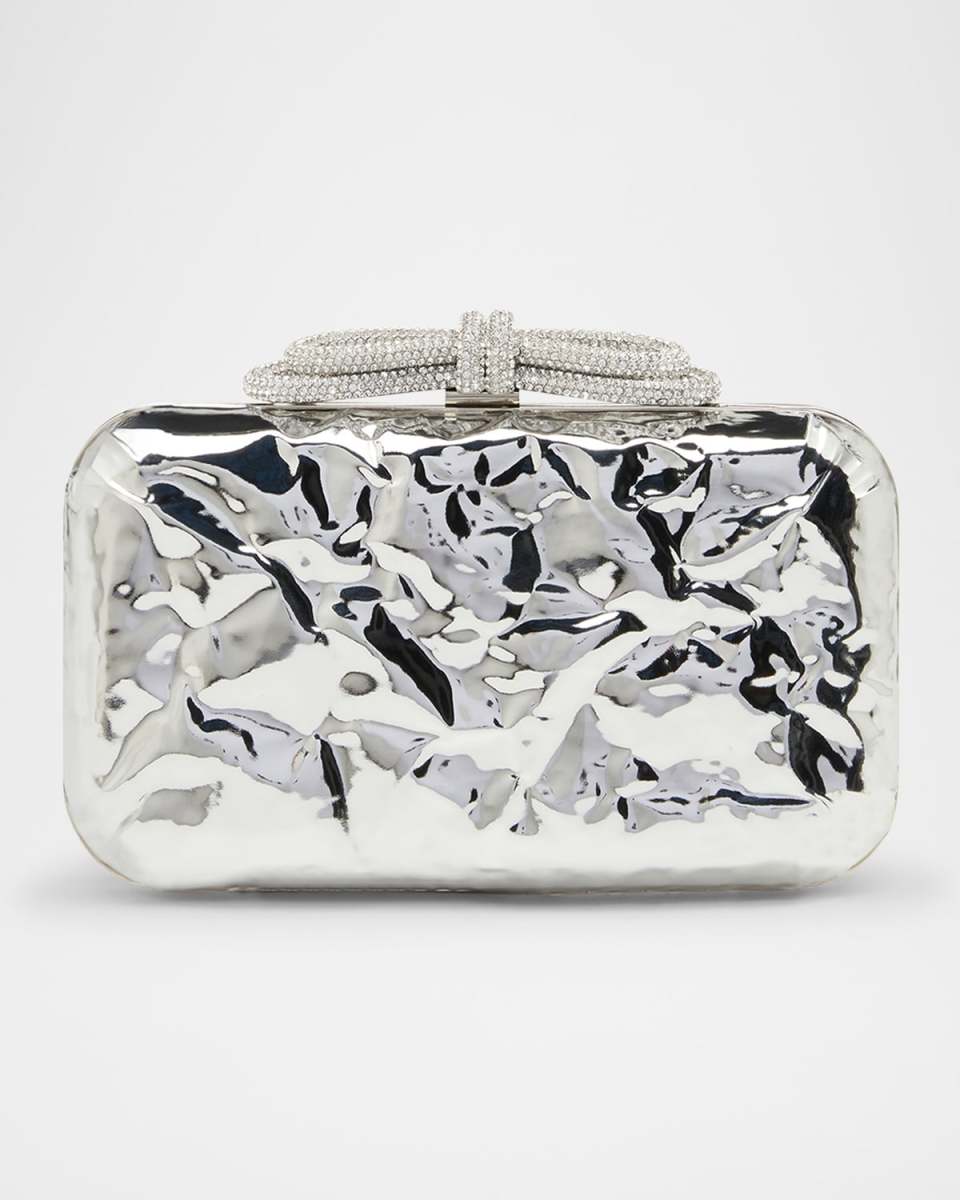Double Bow Wrapped Mirror Leather Clutch Bag